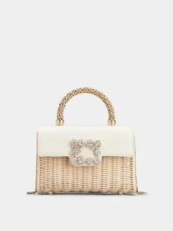 Roger Vivier Jewel Efflorescence Mini Bag in leather and rattan Clearance