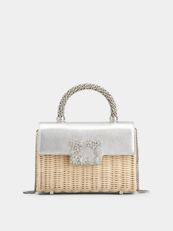 Roger Vivier Jewel Efflorescence Mini Bag in leather and rattan Sale
