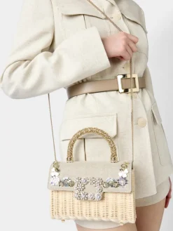 Roger Vivier Jewel Efflorescence Mini Bag in linen and rattan Fashion