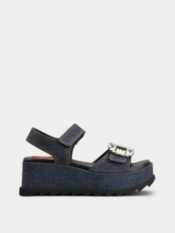 Roger Vivier Slidy Viv' Wedge Sandals in denim Discount