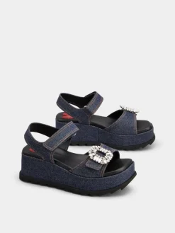 Roger Vivier Slidy Viv' Wedge Sandals in denim Discount