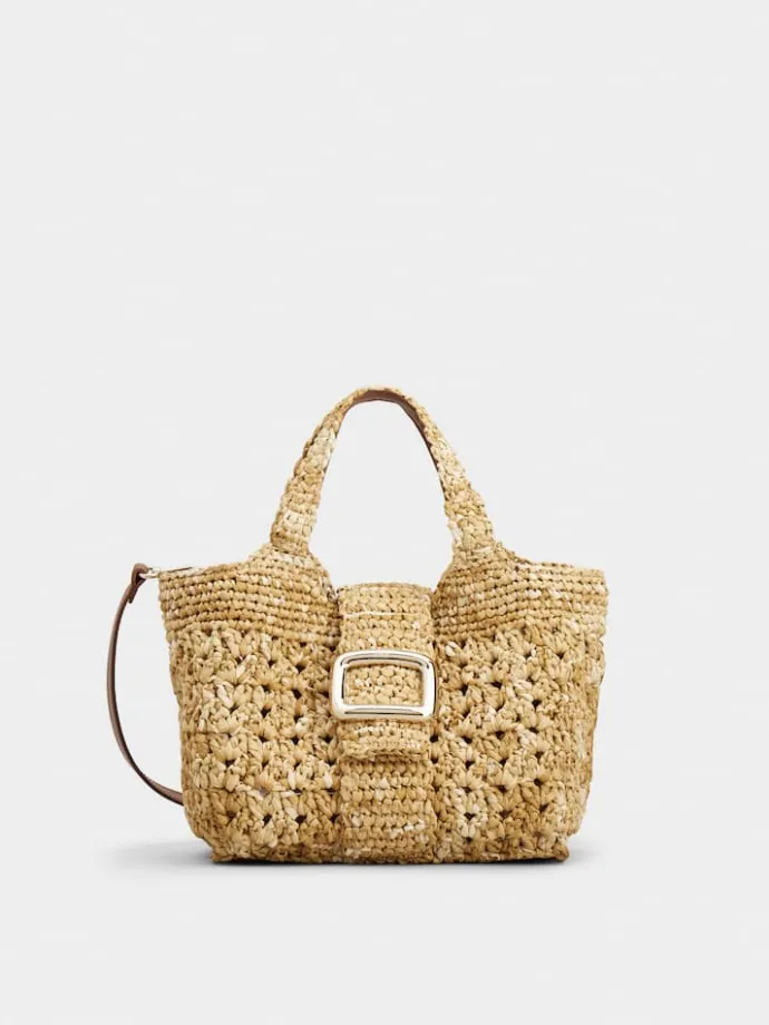 Roger Vivier Viv' Choc Mini Shopping Bag in Raffia Hot
