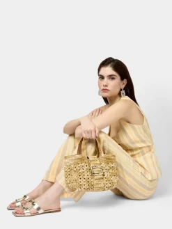 Roger Vivier Viv' Choc Mini Shopping Bag in Raffia Hot