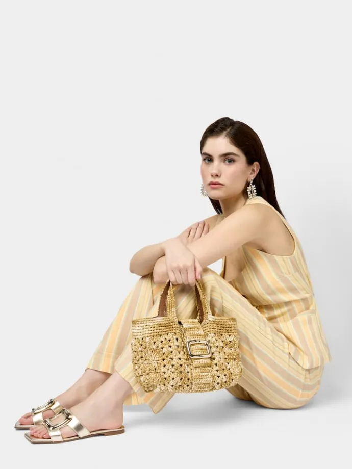 Roger Vivier Viv' Choc Mini Shopping Bag in Raffia Hot
