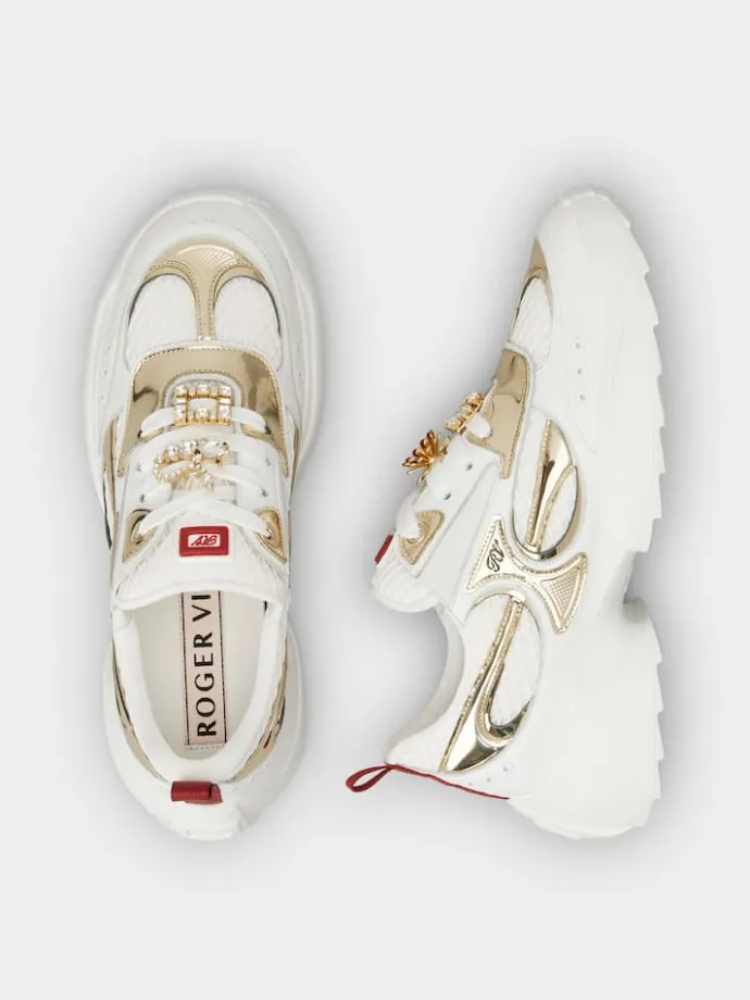 Roger Vivier Viv' on the Run Sneakers in leather and fabric Hot