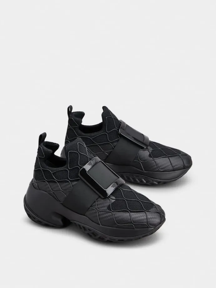 Roger Vivier Viv' Run Technical Lacquered Buckle Sneakers in Technical Fabric Discount