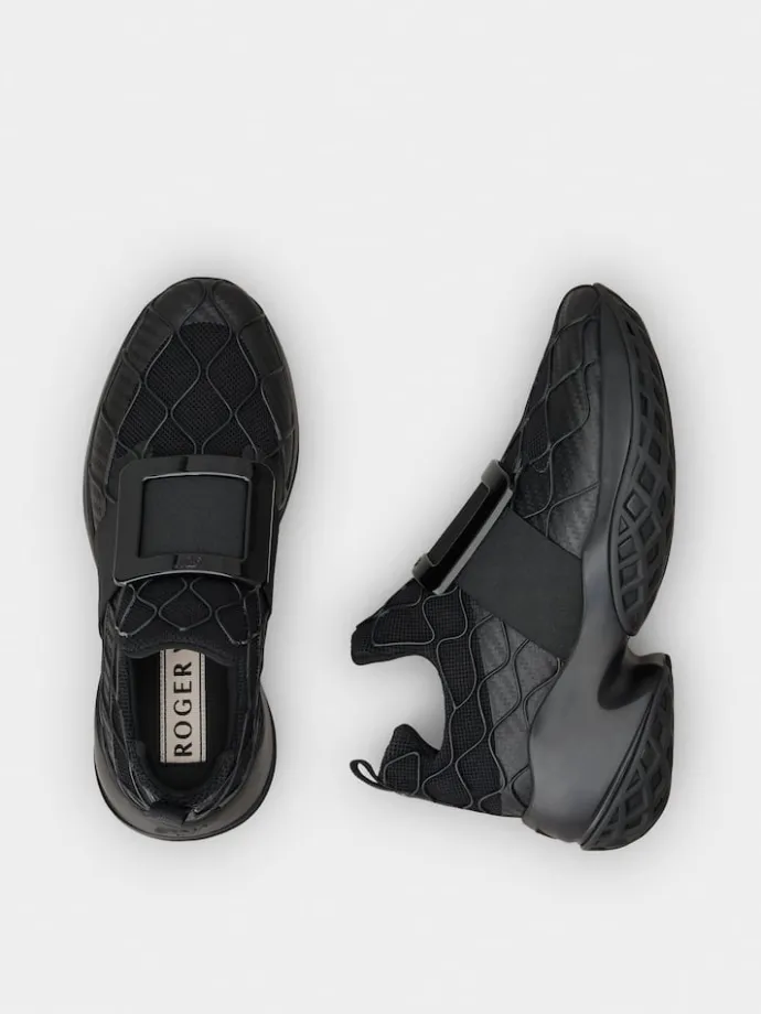 Roger Vivier Viv' Run Technical Lacquered Buckle Sneakers in Technical Fabric Discount