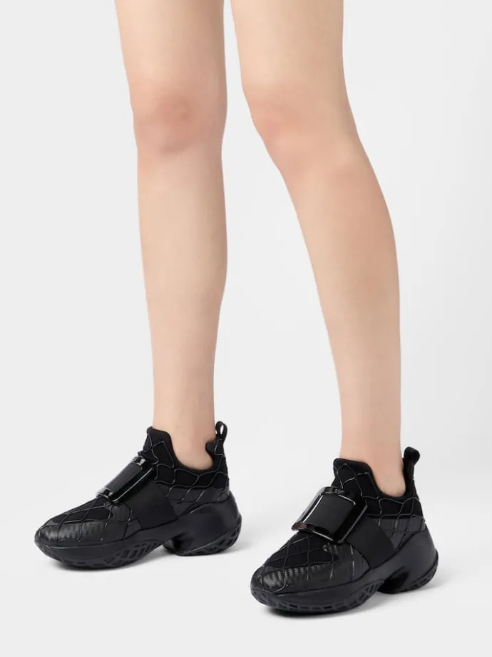 Roger Vivier Viv' Run Technical Lacquered Buckle Sneakers in Technical Fabric Discount