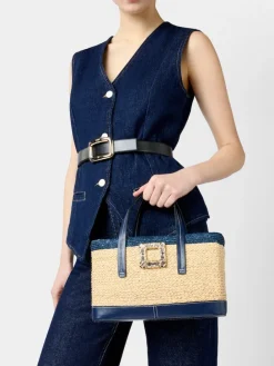 Roger Vivier Viv' Skate Shopping Bag in raffia Hot