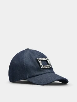 Roger Vivier Viv' Skate Strass Buckle Baseball Cap in Denim Discount