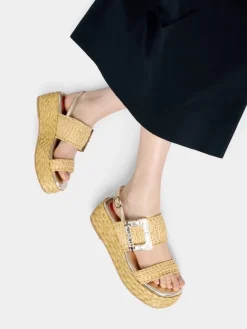 Roger Vivier Wedge Sandals in raffia Clearance